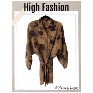 High Fashion Blouse Vintage Oversized Metallic Print Women Blouse Size XL